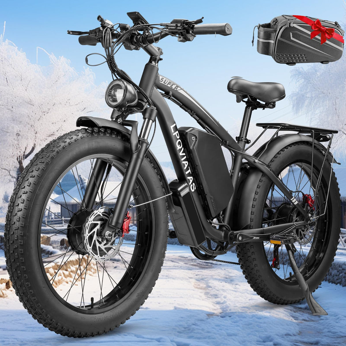 Electric Bicycle with Dual Motor Assist, Removable 52V Battery, 7-Speed Gears, 24-Inch Fat Tires - image 12