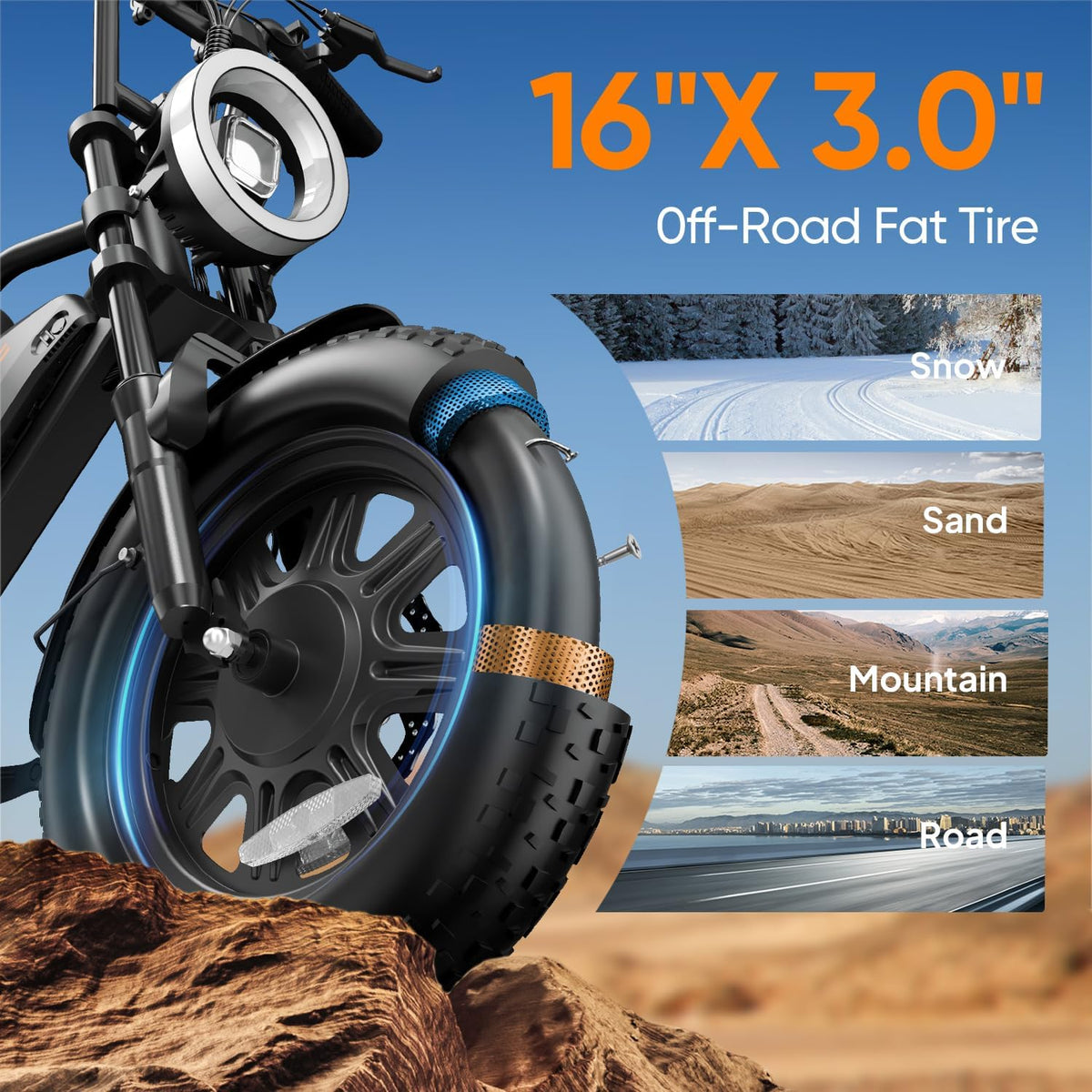 Fat Tire Electric Bike for Adults, 48V 13Ah Removable Battery, 250W Brushless Motor E-Bike with Dual Suspension - image 5