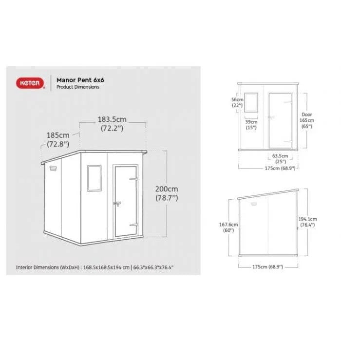 Keter 6′ x 6′ Manor Plastic Pent Garden Storage Shed – Grey
